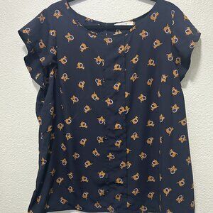 Jessy B navy sleeveless blouse with elephant print, polyester 2X